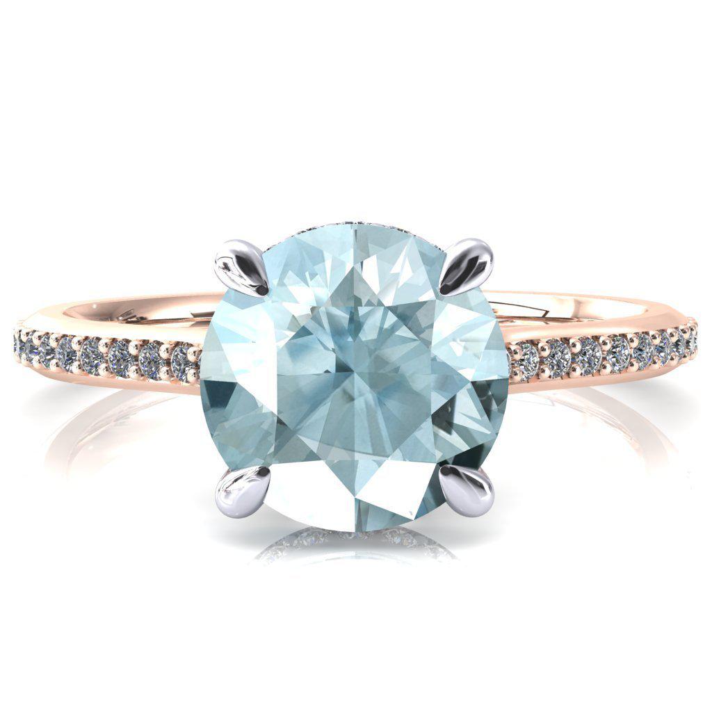 Kiki Round Aqua Blue Spinel 4 Prongs Claw Floating Halo 1/2 Pinpoint Inverted Cathedral Ring-FIRE & BRILLIANCE