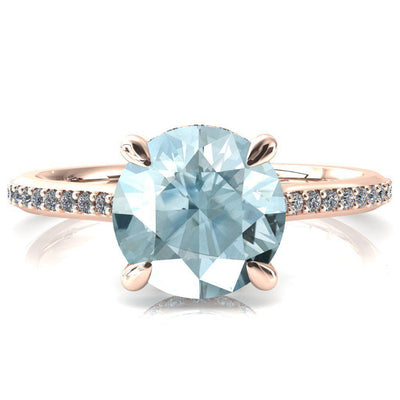 Kiki Round Aqua Blue Spinel 4 Prongs Claw Floating Halo 1/2 Pinpoint Inverted Cathedral Ring-FIRE & BRILLIANCE