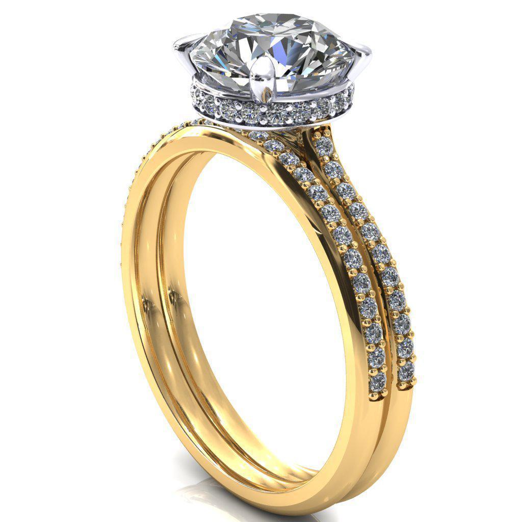 Kiki Round Moissanite 4 Prongs Claw Floating Halo 1/2 Pinpoint Inverted Cathedral Ring-FIRE & BRILLIANCE