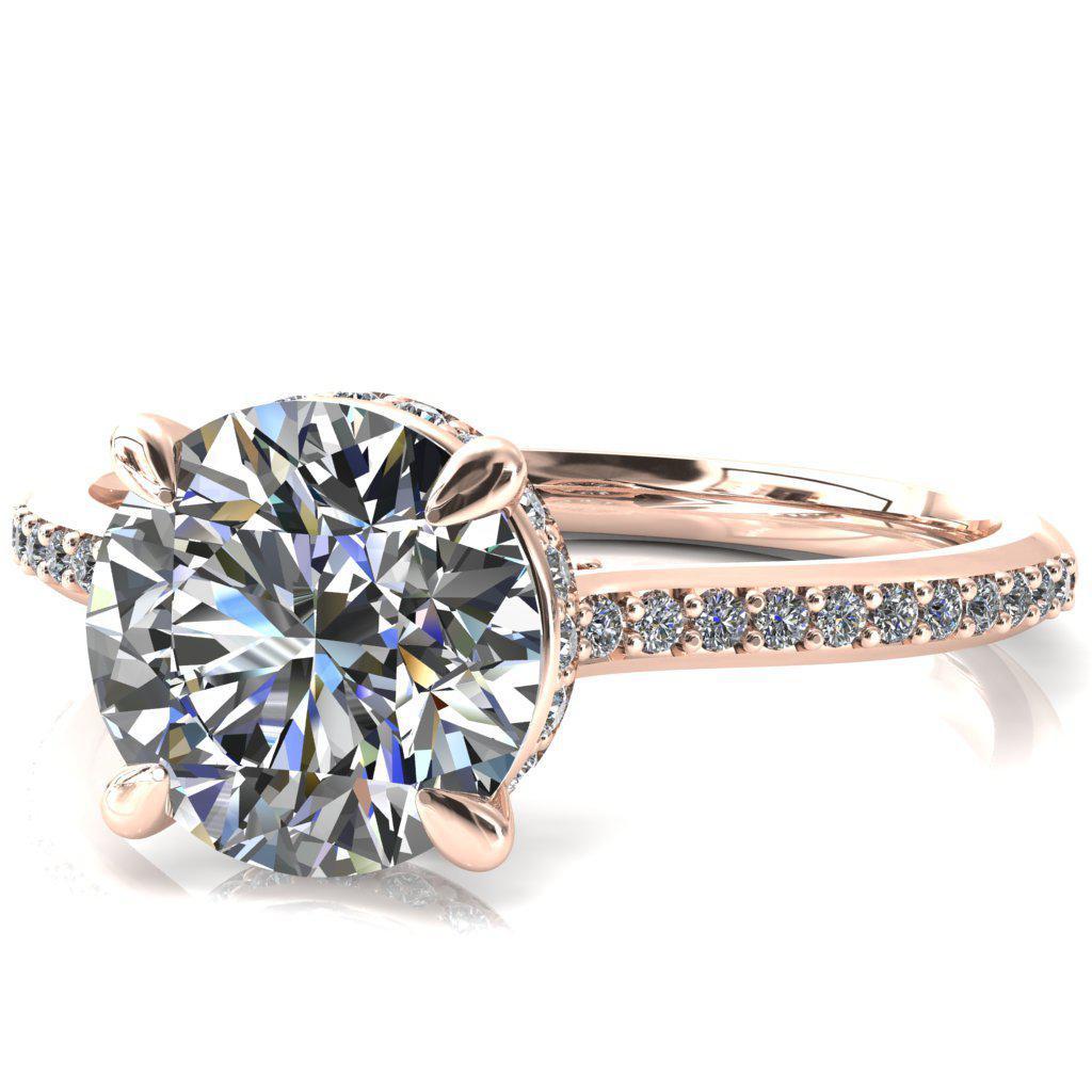 Kiki Round Moissanite 4 Prongs Claw Floating Halo 1/2 Pinpoint Inverted Cathedral Ring-FIRE & BRILLIANCE