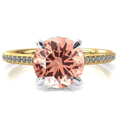 Kiki Round Champagne Sapphire 4 Prongs Claw Floating Halo 1/2 Pinpoint Inverted Cathedral Ring-FIRE & BRILLIANCE