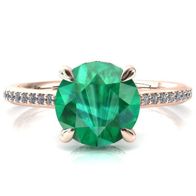 Kiki Round Emerald 4 Prongs Claw Floating Halo 1/2 Pinpoint Inverted Cathedral Ring-FIRE & BRILLIANCE