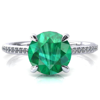 Kiki Round Emerald 4 Prongs Claw Floating Halo 1/2 Pinpoint Inverted Cathedral Ring-FIRE & BRILLIANCE