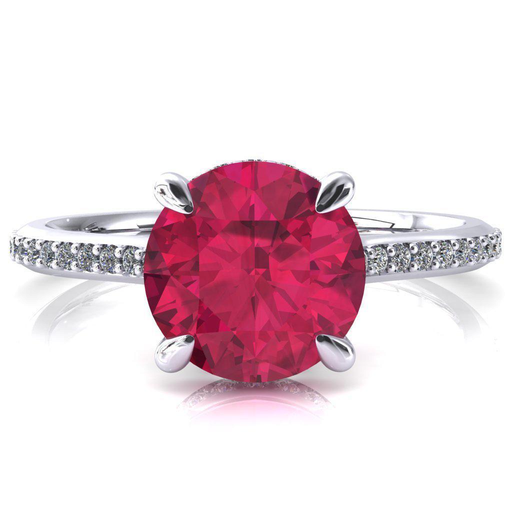 Kiki Round Ruby 4 Prongs Claw Floating Halo 1/2 Pinpoint Inverted Cathedral Ring-FIRE & BRILLIANCE