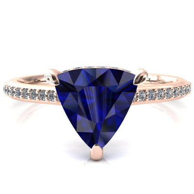 Kiki Trillion Blue Sapphire 3 Prongs Claw Floating Halo 1/2 Pinpoint Inverted Cathedral Ring-FIRE & BRILLIANCE