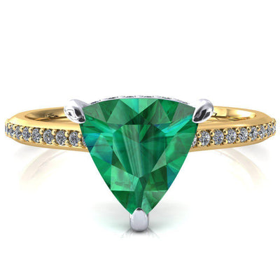 Kiki Trillion Emerald 3 Prongs Claw Floating Halo 1/2 Pinpoint Inverted Cathedral Ring-FIRE & BRILLIANCE