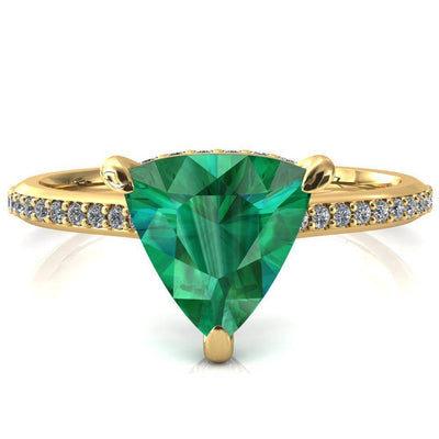 Kiki Trillion Emerald 3 Prongs Claw Floating Halo 1/2 Pinpoint Inverted Cathedral Ring-FIRE & BRILLIANCE