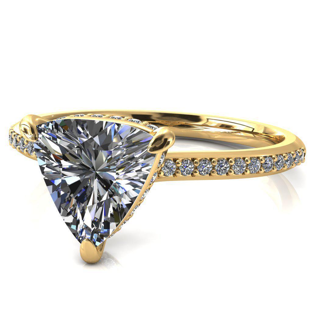 Kiki Trillion Moissanite 3 Prongs Claw Floating Halo 1/2 Pinpoint Inverted Cathedral Ring-FIRE & BRILLIANCE