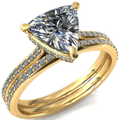 Kiki Trillion Moissanite 3 Prongs Claw Floating Halo 1/2 Pinpoint Inverted Cathedral Ring-FIRE & BRILLIANCE