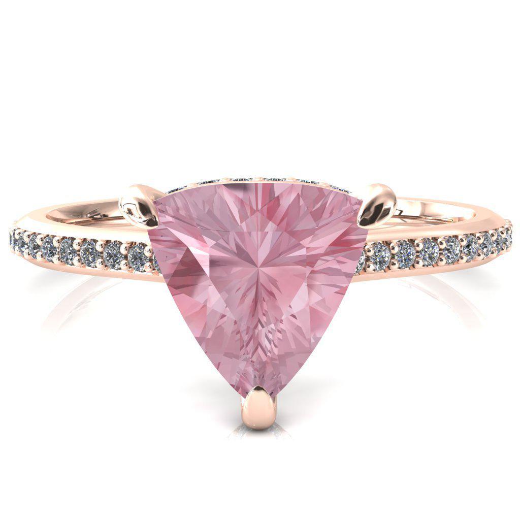Kiki Trillion Pink Sapphire 3 Prongs Claw Floating Halo 1/2 Pinpoint Inverted Cathedral Ring-FIRE & BRILLIANCE