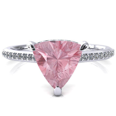 Kiki Trillion Pink Sapphire 3 Prongs Claw Floating Halo 1/2 Pinpoint Inverted Cathedral Ring-FIRE & BRILLIANCE