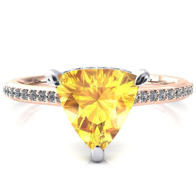 Kiki Trillion Yellow Sapphire 3 Prongs Claw Floating Halo 1/2 Pinpoint Inverted Cathedral Ring-FIRE & BRILLIANCE