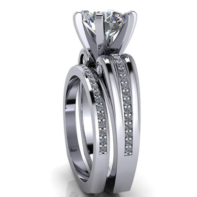 Kimberley Round Moissanite 6 Prong Thick Band Diamond Channel Setting Ring-Custom-Made Jewelry-Fire & Brilliance ®