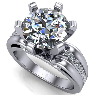 Kimberley Round Moissanite 6 Prong Thick Band Diamond Channel Setting Ring-Custom-Made Jewelry-Fire & Brilliance ®