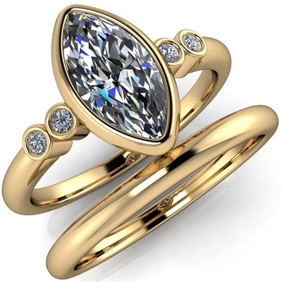 Kira Marquise Moissanite Bezel Diamond Shank Enagement Ring-Custom-Made Jewelry-Fire & Brilliance ®