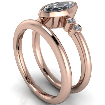 Kira Marquise Moissanite Bezel Diamond Shank Enagement Ring-Custom-Made Jewelry-Fire & Brilliance ®