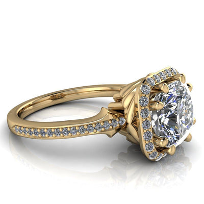 Kizzie Cushion Moissanite 4 Prong Engagement Ring-Custom-Made Jewelry-Fire & Brilliance ®