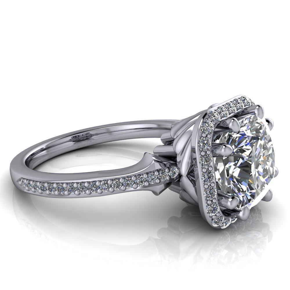 Kizzie Cushion Moissanite 4 Prong Engagement Ring-Custom-Made Jewelry-Fire & Brilliance ®