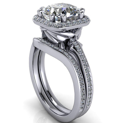 Kizzie Cushion Moissanite 4 Prong Engagement Ring-Custom-Made Jewelry-Fire & Brilliance ®