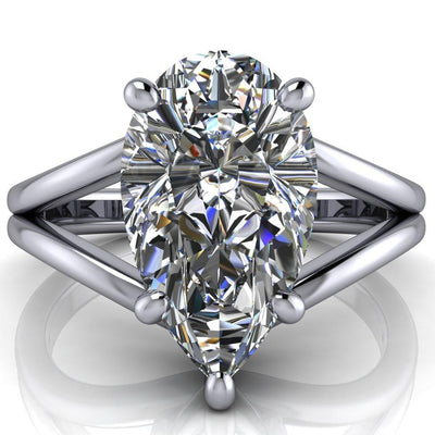 Knox Pear Moissanite 5 Prong Shank Split Engagement Ring-Custom-Made Jewelry-Fire & Brilliance ®