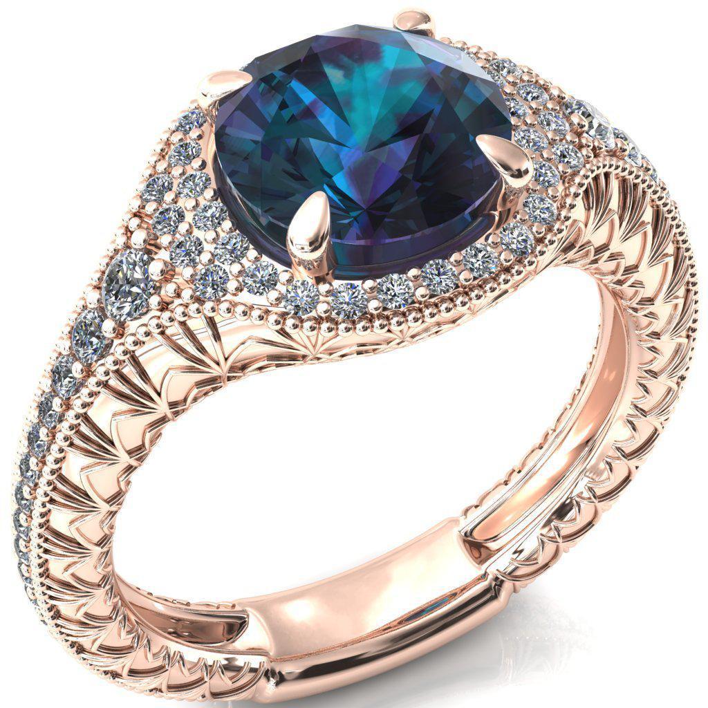 Kylee Round Alexandrite Accent Diamond Milgrain and Filigree Design 4 Prong Engagement Ring-Custom-Made Jewelry-Fire & Brilliance ®