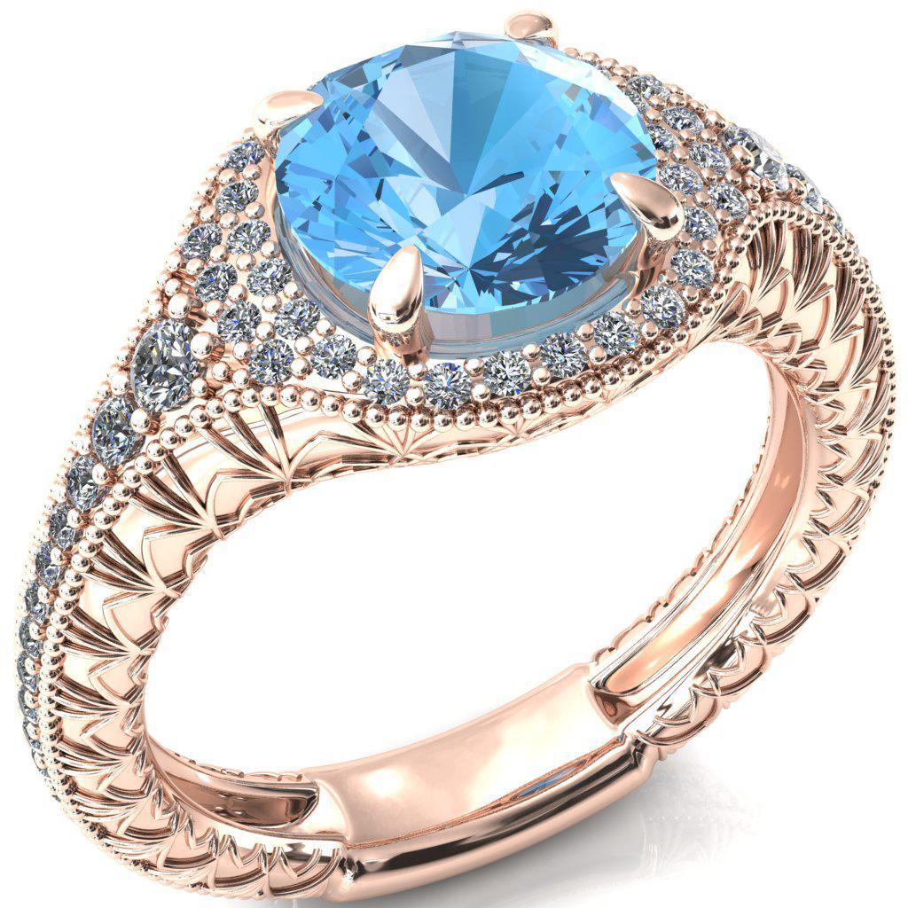 Kylee Round Aqua Blue Spinel Accent Diamond Milgrain and Filigree Design 4 Prong Engagement Ring-Custom-Made Jewelry-Fire & Brilliance ®