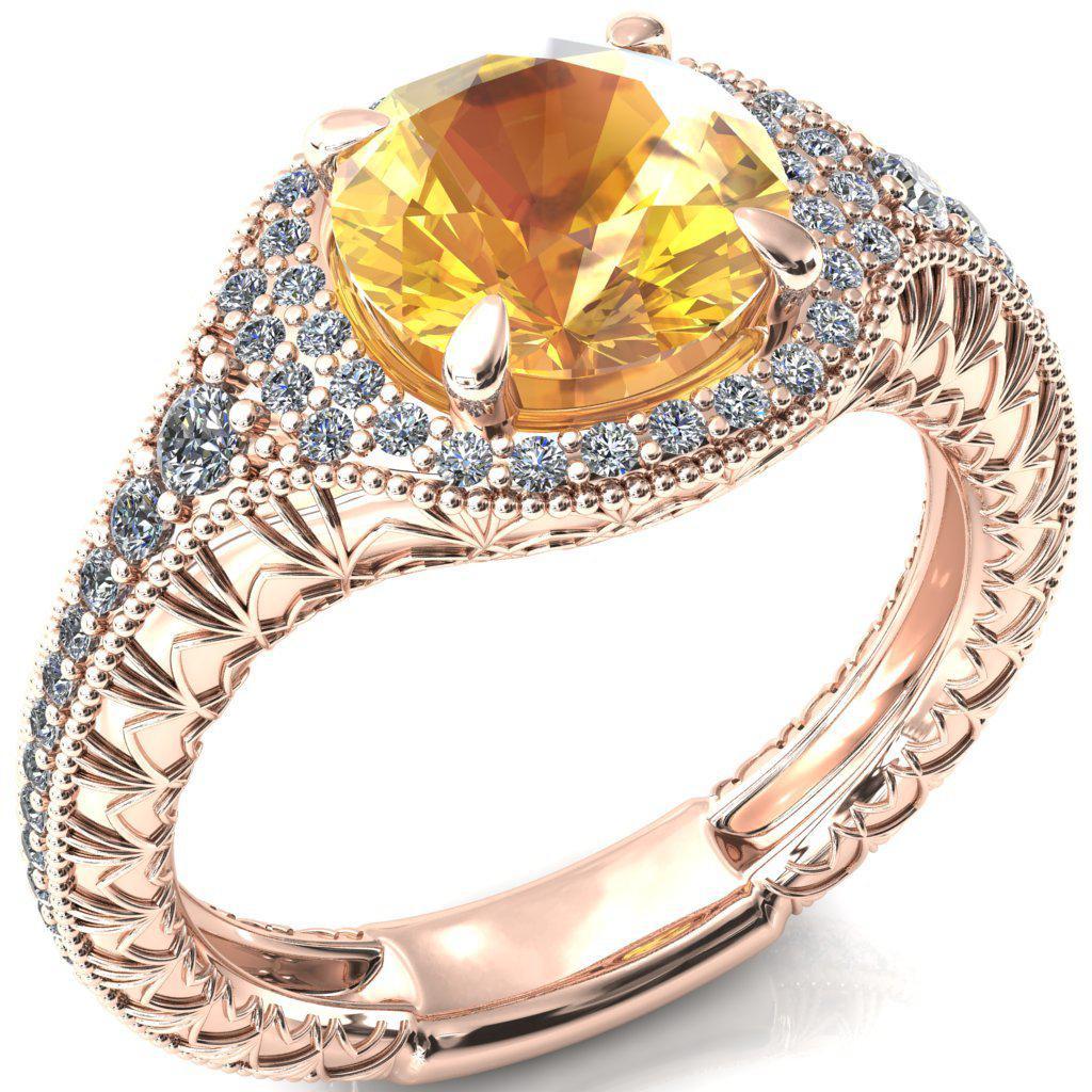 Kylee Round Yellow Sapphire Accent Diamond Milgrain and Filigree Design 4 Prong Engagement Ring-Custom-Made Jewelry-Fire & Brilliance ®