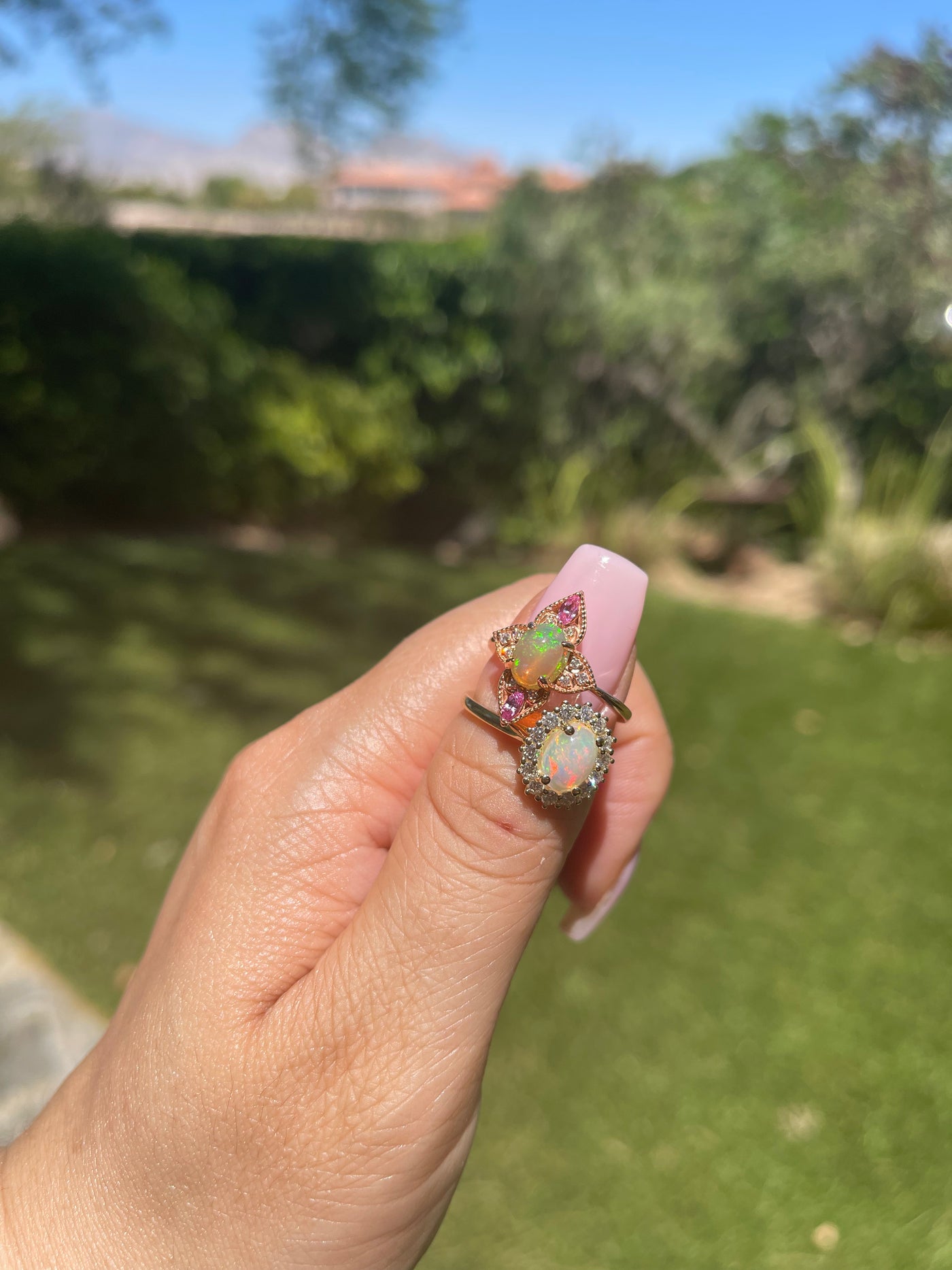 Natural Ethiopian Opal with Pink Sapphire and Diamond Vintage Ring