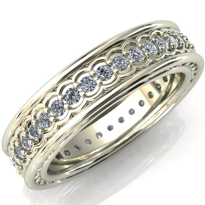 Cosmic Round Cut Gems Couple's Full Eternity Matching Two-Band Set