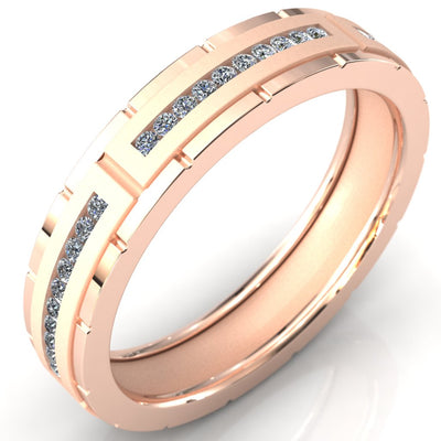 High-End Round Cut Gems Couple's Full Eternity Matching Two-Band Set