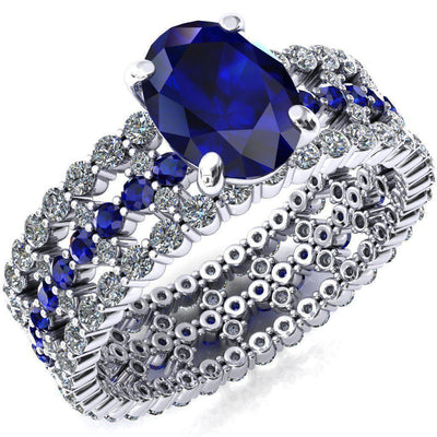 Lacy Oval Blue Sapphire Full Eternity Blue Sapphire and Diamond Accent Ring-Custom-Made Jewelry-Fire & Brilliance ®