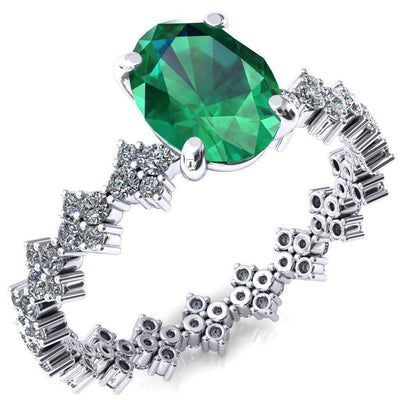 Lacy Oval Emerald 4 Prong Single Rail Full Eternity Engagement Ring-FIRE & BRILLIANCE