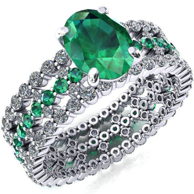 Lacy Oval Emerald Full Eternity Emerald and Diamond Accent Ring-Custom-Made Jewelry-Fire & Brilliance ®