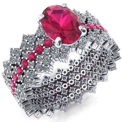 Lacy Oval Ruby Full Eternity Ruby and Diamond Accent Ring-Custom-Made Jewelry-Fire & Brilliance ®