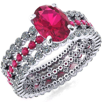Lacy Oval Ruby Full Eternity Ruby and Diamond Accent Ring-Custom-Made Jewelry-Fire & Brilliance ®