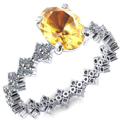 Lacy Oval Yellow Sapphire 4 Prong Single Rail Full Eternity Engagement Ring-FIRE & BRILLIANCE
