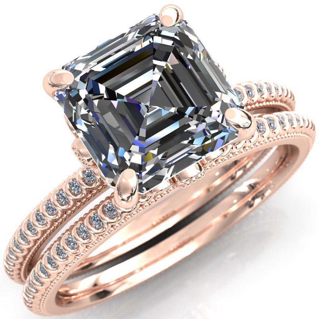 Lalique Asscher Moissanite Three Loops Milgrain Engagement Ring-Custom-Made Jewelry-Fire & Brilliance ®