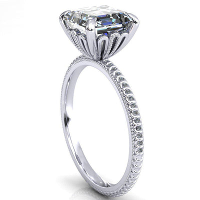 Lalique Asscher Moissanite Three Loops Milgrain Engagement Ring-Custom-Made Jewelry-Fire & Brilliance ®