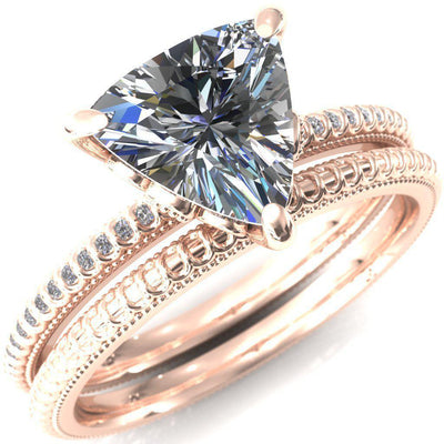 Lalique Trillion Moissanite 3 Prong Engagement Ring-Custom-Made Jewelry-Fire & Brilliance ®