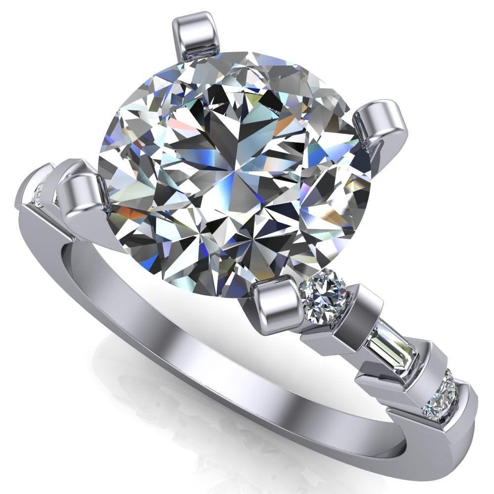 Lana Round Moissanite 4 Prong Baguette Accent Ring-Custom-Made Jewelry-Fire & Brilliance ®