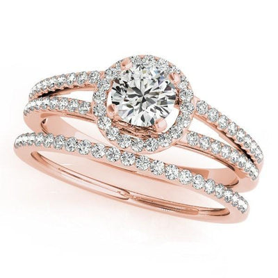 Larae Round Moissanite Split Shank Cathedral Diamond Halo Engagement Ring-Custom-Made Jewelry-Fire & Brilliance ®
