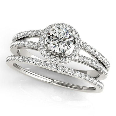 Larae Round Moissanite Split Shank Cathedral Diamond Halo Engagement Ring-Custom-Made Jewelry-Fire & Brilliance ®