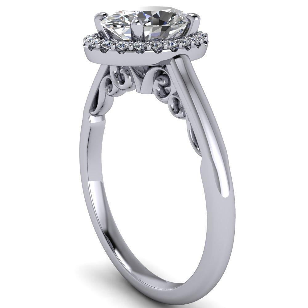 Latz Oval Moissanite Halo Inside Scrolls Engagement Ring-Custom-Made Jewelry-Fire & Brilliance ®