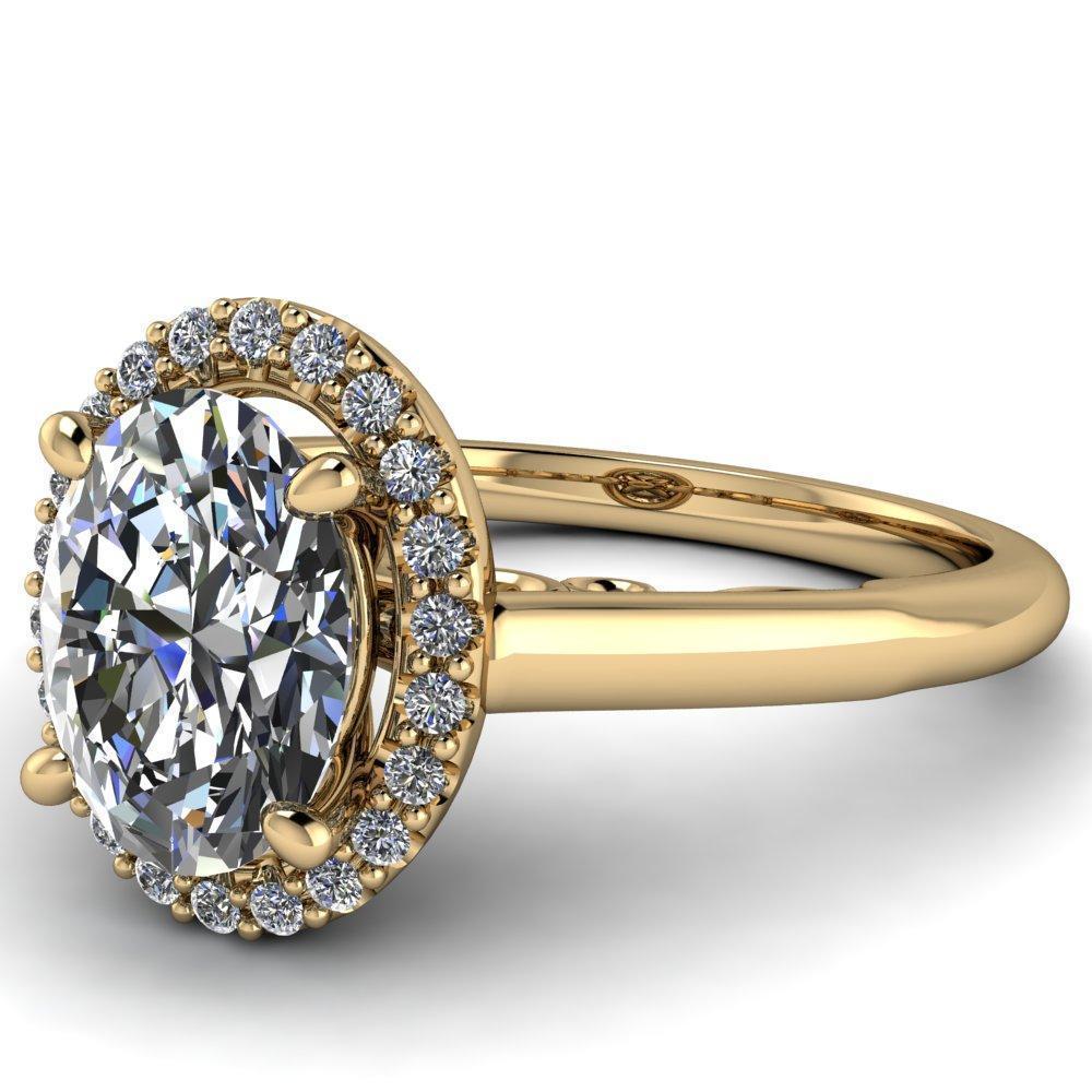 Latz Oval Moissanite Halo Inside Scrolls Engagement Ring-Custom-Made Jewelry-Fire & Brilliance ®