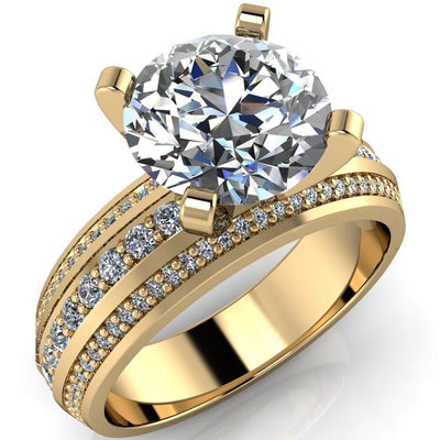 Laura Round Moissanite Thick Triple Diamond Row Ring-Custom-Made Jewelry-Fire & Brilliance ®