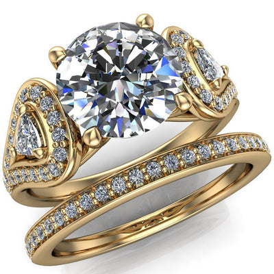 Lauren Round Moissanite 2 Trillion Diamond Sides & Diamond Accent Ring-Custom-Made Jewelry-Fire & Brilliance ®