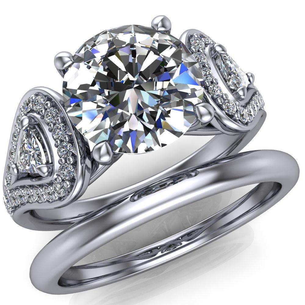 Lauren Round Moissanite 2 Trillion Diamond Sides & Diamond Accent Ring-Custom-Made Jewelry-Fire & Brilliance ®