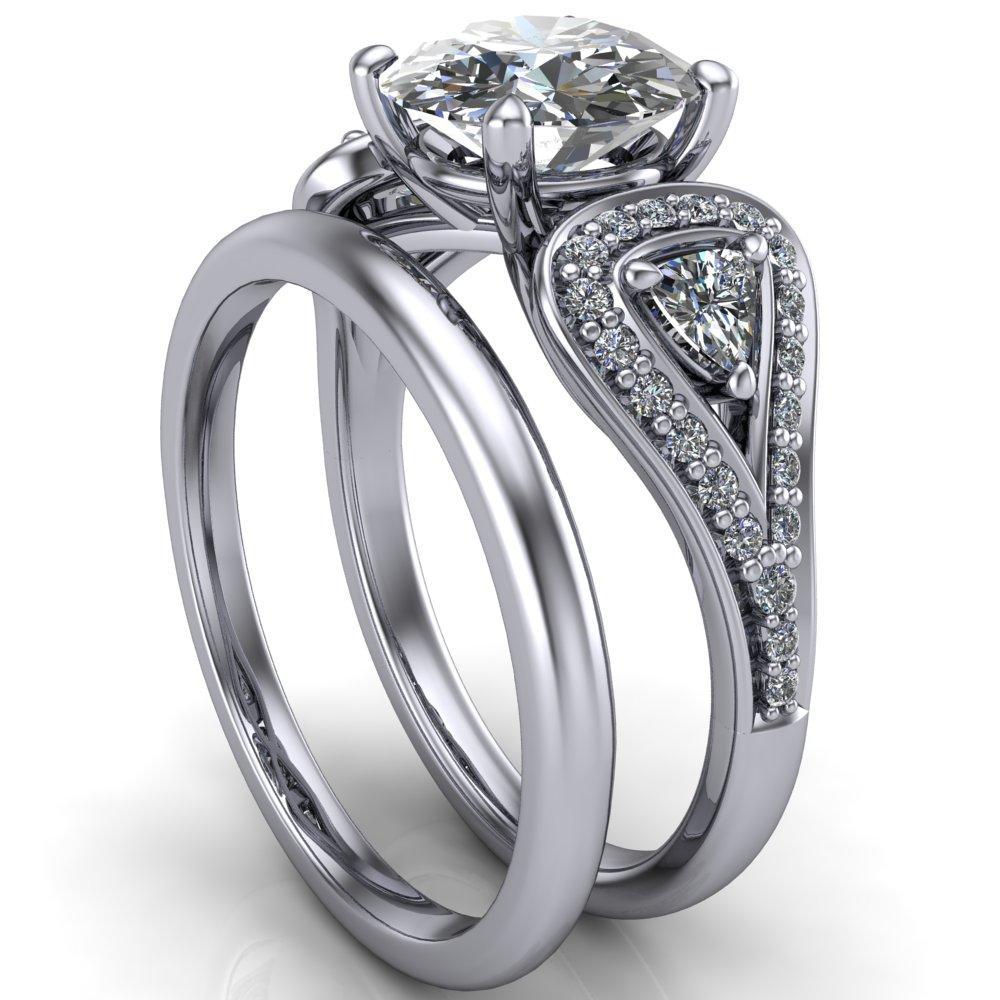 Lauren Round Moissanite 2 Trillion Diamond Sides & Diamond Accent Ring-Custom-Made Jewelry-Fire & Brilliance ®