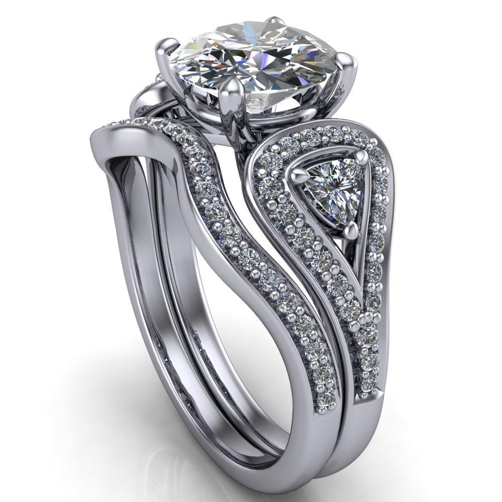 Lauren Round Moissanite 2 Trillion Diamond Sides & Diamond Accent Ring-Custom-Made Jewelry-Fire & Brilliance ®
