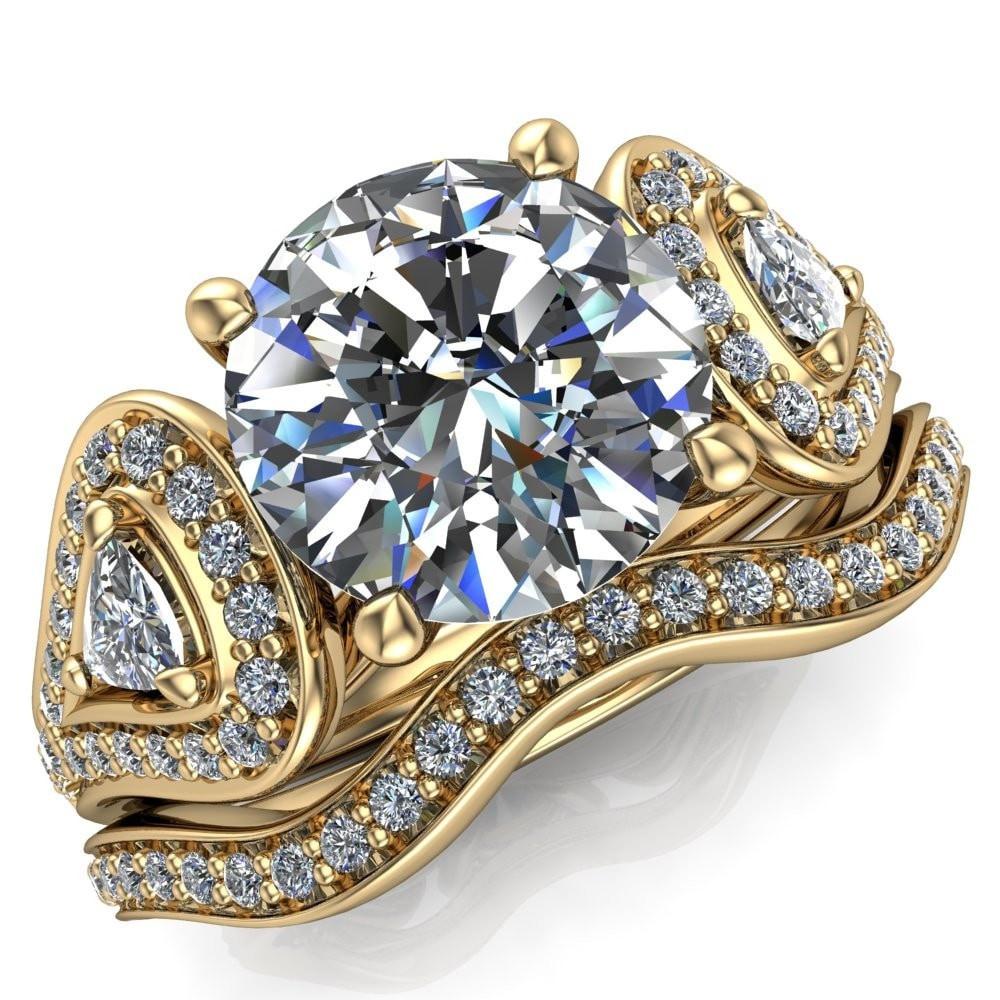 Lauren Round Moissanite 2 Trillion Diamond Sides & Diamond Accent Ring-Custom-Made Jewelry-Fire & Brilliance ®